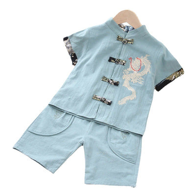 Kids Boys Cheongsam Set Top n Shorts Embroidered Dragon CNY Chinese New Year Outfit - Little Kooma