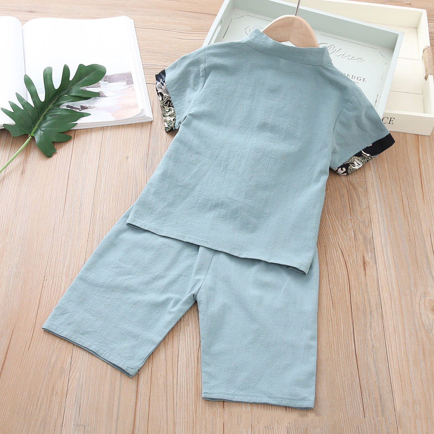 Kids Boys Cheongsam Set Top n Shorts Embroidered Dragon CNY Chinese New Year Outfit - Little Kooma