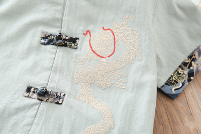 Kids Boys Cheongsam Set Top n Shorts Embroidered Dragon CNY Chinese New Year Outfit - Little Kooma