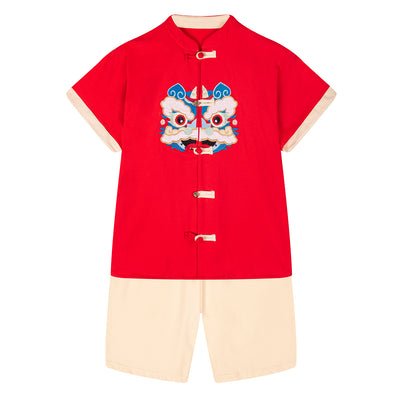 [Pre-order] Baby Kids Boys Cheongsam Set Dancing Lion Top n Shorts CNY Chinese New Year Outfit - Little Kooma