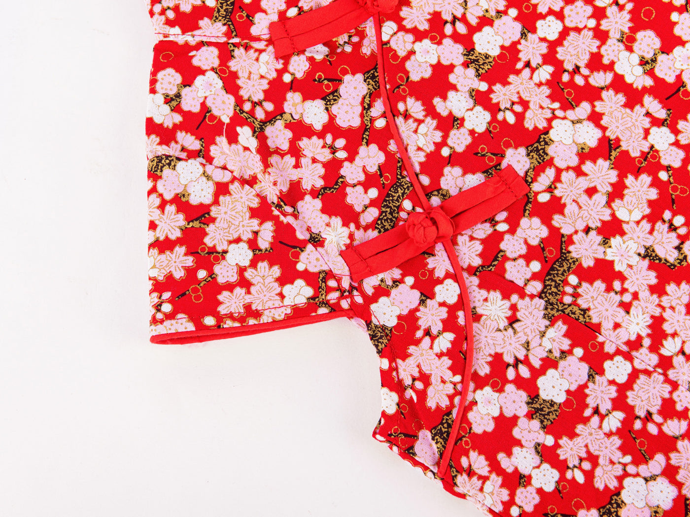 Red Cheongsam Dress w White n Pink Flowers n Branches - Little Kooma