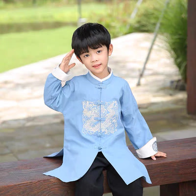 Kids Boys Cheongsam Set Dragon Long Top n Shorts CNY Chinese New Year Outfit - Little Kooma