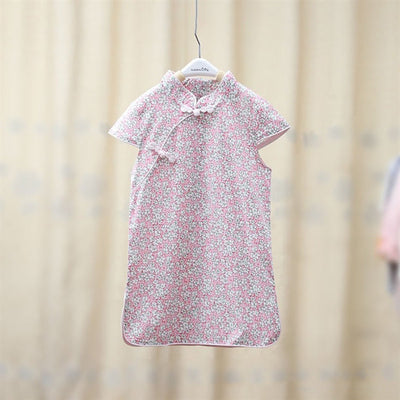 Baby Kids Girls Pink Plaid w White Flowers Cheongsam Dress Racial Harmony Day CNY Chinese New Year Outfit - Little Kooma