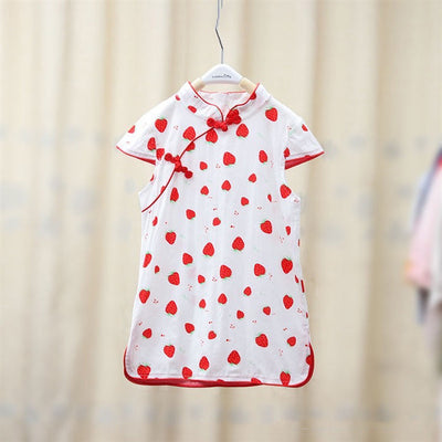 Baby Kids Girls Pink w Strawberries n Flowers Cheongsam Dress Racial Harmony Day CNY Chinese New Year Outfit - Little Kooma