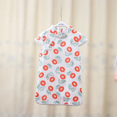 Baby Kids Girls Beige w Blue Butterflies Cheongsam Dress Racial Harmony Day CNY Chinese New Year Outfit - Little Kooma