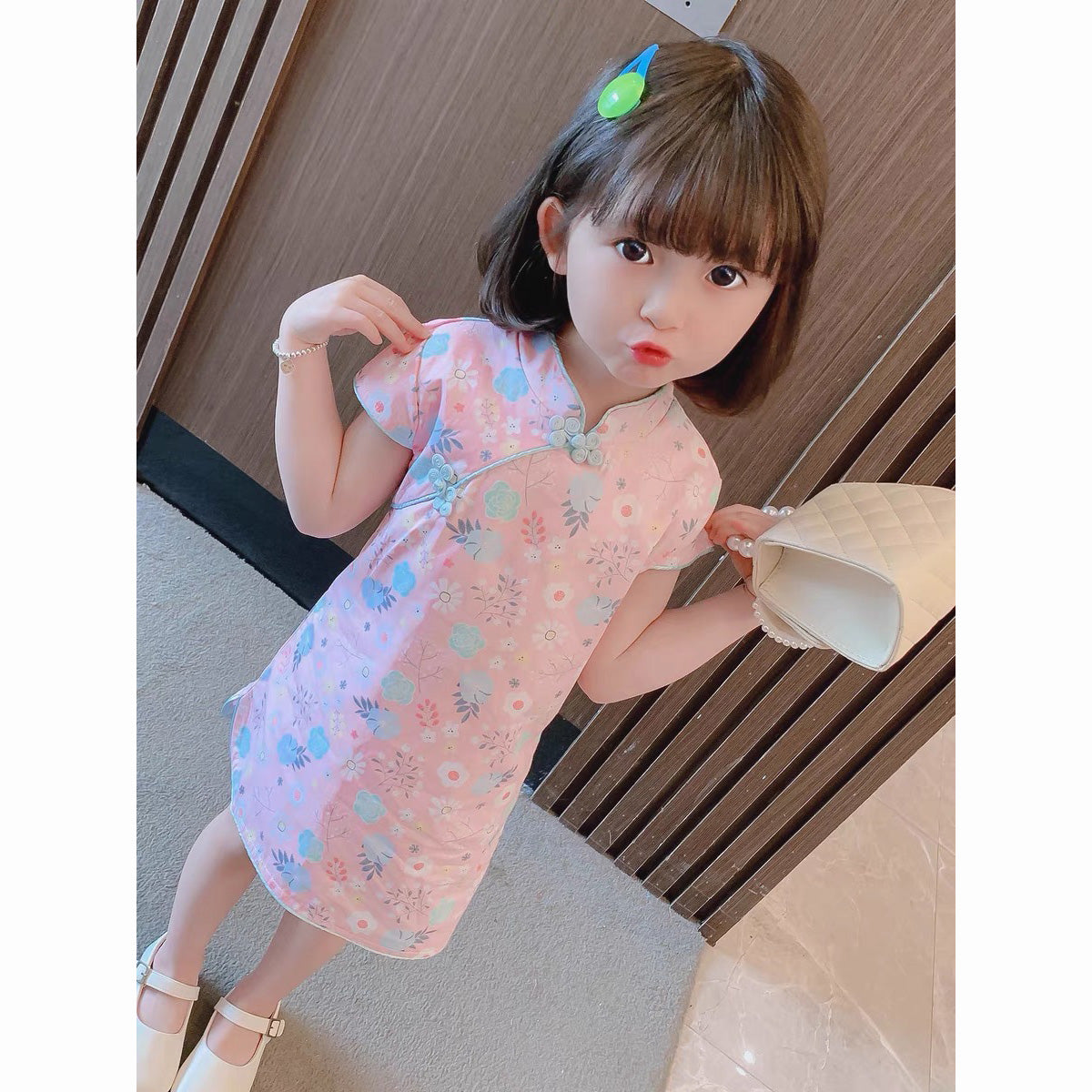 Baby Kids Girls Pink w White Flowers Cheongsam Dress Racial Harmony Day CNY Chinese New Year Outfit - Little Kooma