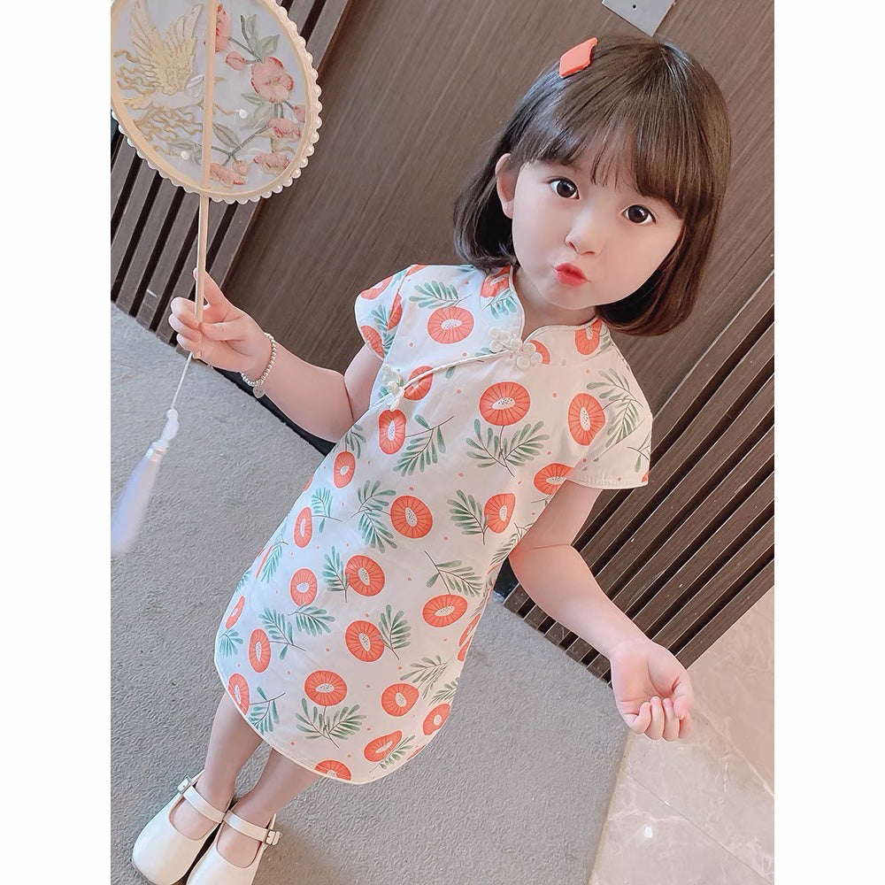 Baby Kids Girls Pink Plaid w White Flowers Cheongsam Dress Racial Harmony Day CNY Chinese New Year Outfit - Little Kooma