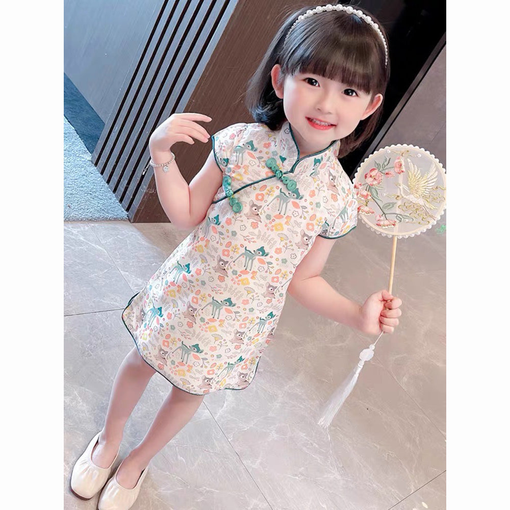 Baby Kids Girls White w Orange Tulips Cheongsam Dress Racial Harmony Day CNY Chinese New Year Outfit - Little Kooma