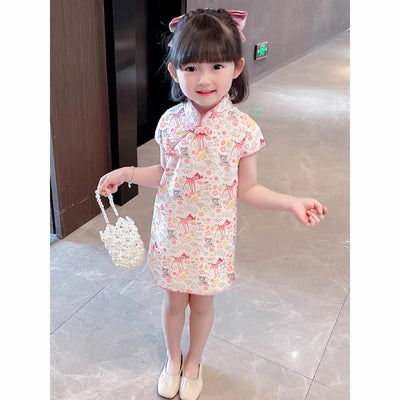 Baby Kids Girls Pink w Strawberries n Flowers Cheongsam Dress Racial Harmony Day CNY Chinese New Year Outfit - Little Kooma