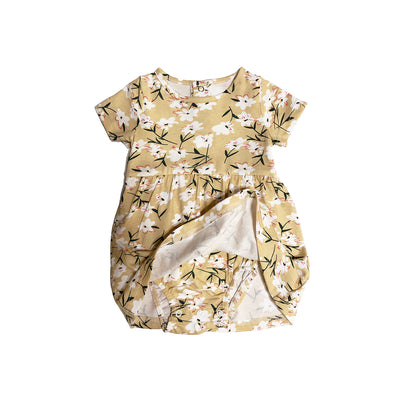 Baby Girl Yellow w White Flowers Bodysuit Dress n Pink Cardigan 2pc Set - 0701 - Little Kooma