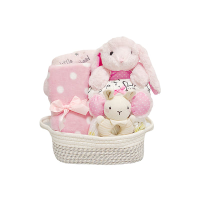 New Born Baby Girl LED Light Diaper Layette Toy Receiving Blanket Pillow Romper Pink Bunny Gift Hamper - Little Kooma