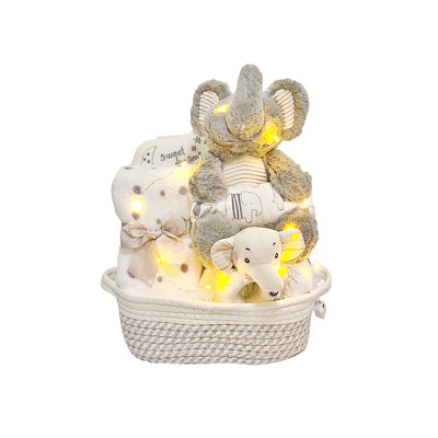 New Born Baby Boy LED Light Diaper Layette Toy Receiving Blanket Pillow Romper Bear Elephant Gift Hamper - Little Kooma