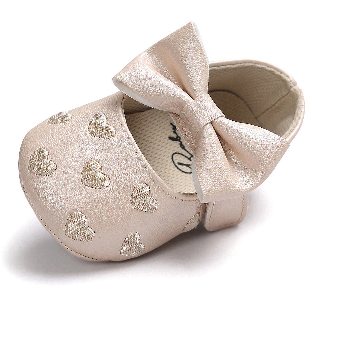 Baby Girl PU Leather Flats Embroidered Hearts Magic Tape - 0912 - Little Kooma