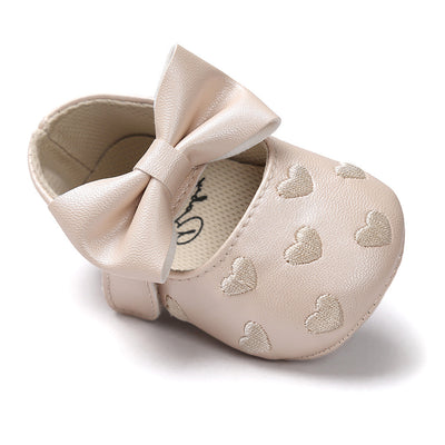 Baby Girl PU Leather Flats Embroidered Hearts Magic Tape - 0912 - Little Kooma
