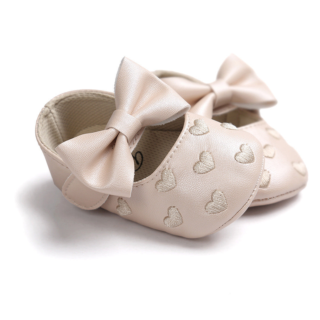 Baby Girl PU Leather Flats Embroidered Hearts Magic Tape - 0912 - Little Kooma