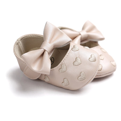 Baby Girl PU Leather Flats Embroidered Hearts Magic Tape - 0912 - Little Kooma