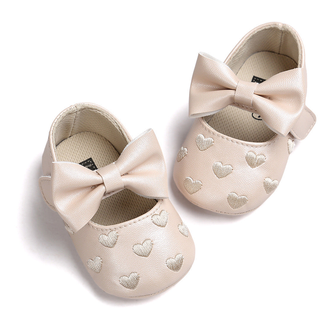 Baby Girl PU Leather Flats Embroidered Hearts Magic Tape - 0912 - Little Kooma