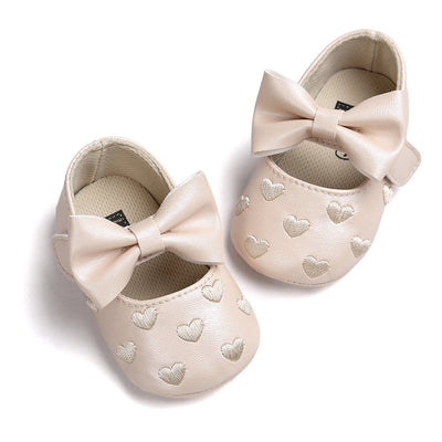 Baby Girl PU Leather Flats Embroidered Hearts Magic Tape - 0912 - Little Kooma