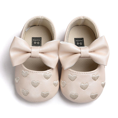 Baby Girl PU Leather Flats Embroidered Hearts Magic Tape - 0912 - Little Kooma