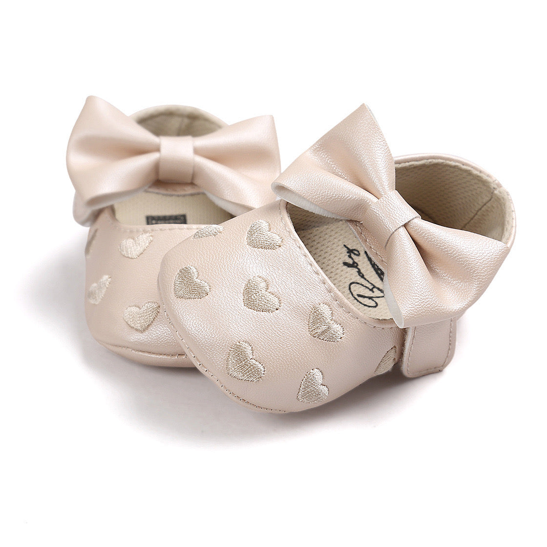 Baby Girl PU Leather Flats Embroidered Hearts Magic Tape - 0912 - Little Kooma