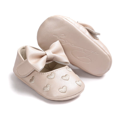 Baby Girl PU Leather Flats Embroidered Hearts Magic Tape - 0912 - Little Kooma