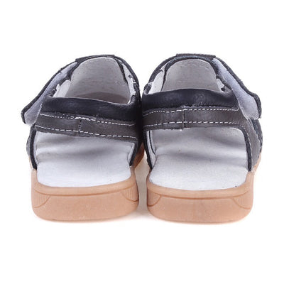 Boy’s Leather Sandals Shoes Dark Grey n Black Magic Tape - SQF4 - Little Kooma