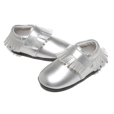 Girl’s Leather Loafers Shoes w Fringe Magic Tape - SQ1176 - Little Kooma