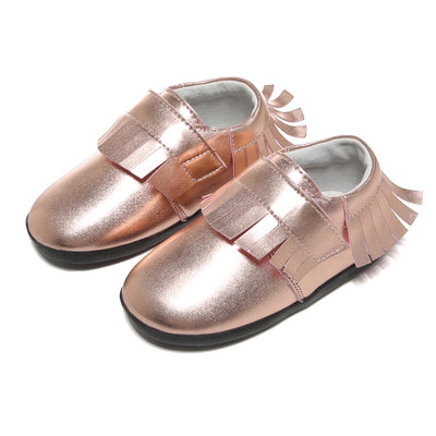 Girl’s Leather Loafers Shoes w Fringe Magic Tape - SQ1176 - Little Kooma