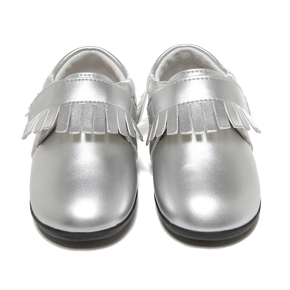 Girl’s Leather Loafers Shoes w Fringe Magic Tape - SQ1176 - Little Kooma