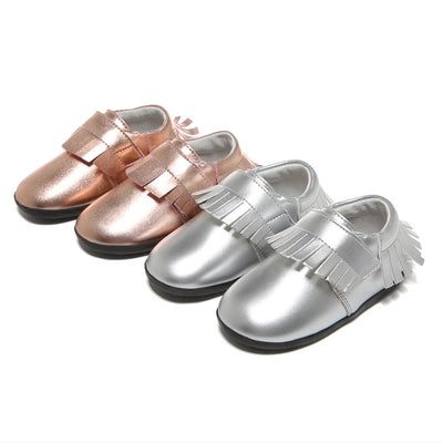 Girl’s Leather Loafers Shoes w Fringe Magic Tape - SQ1176 - Little Kooma