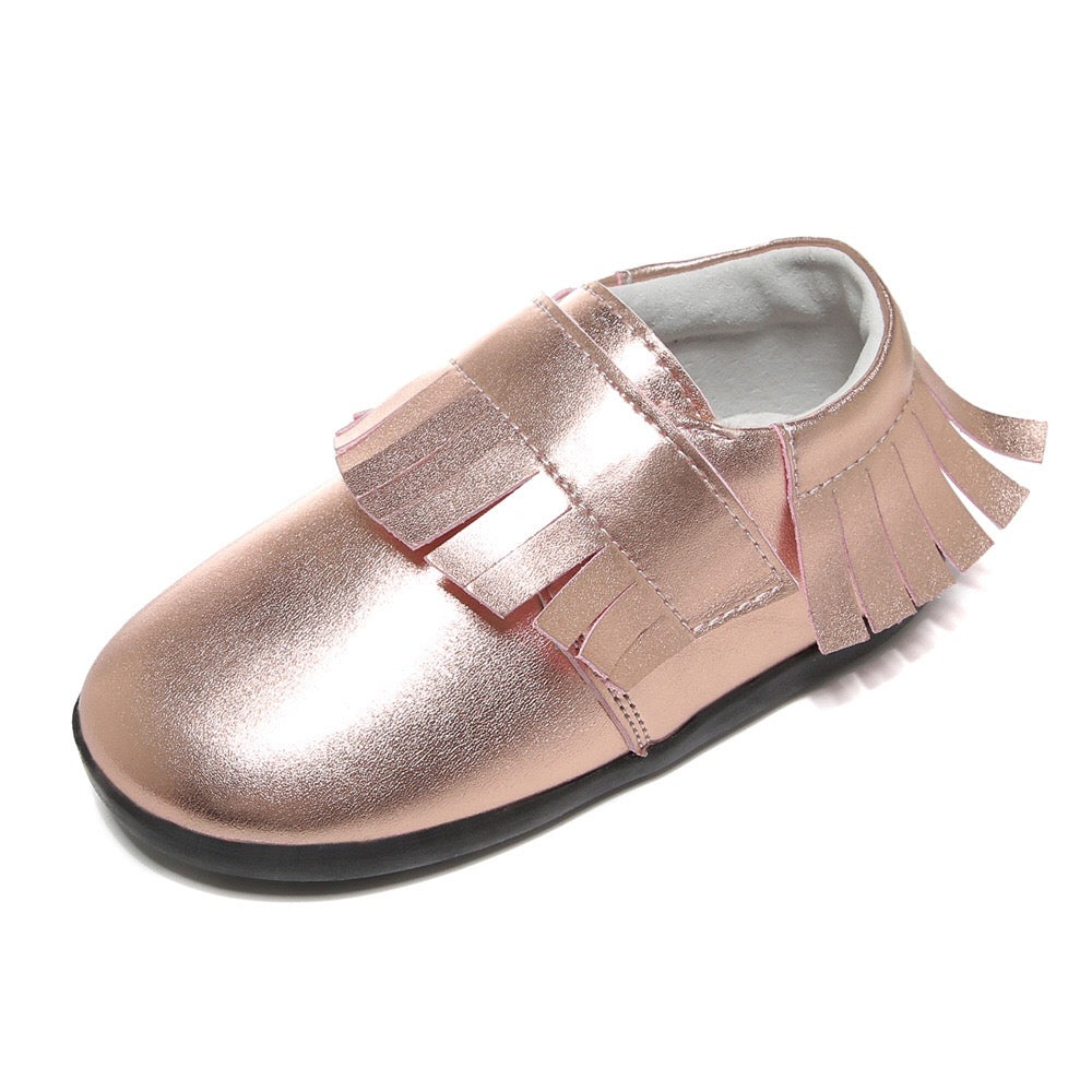 Girl’s Leather Loafers Shoes w Fringe Magic Tape - SQ1176 - Little Kooma