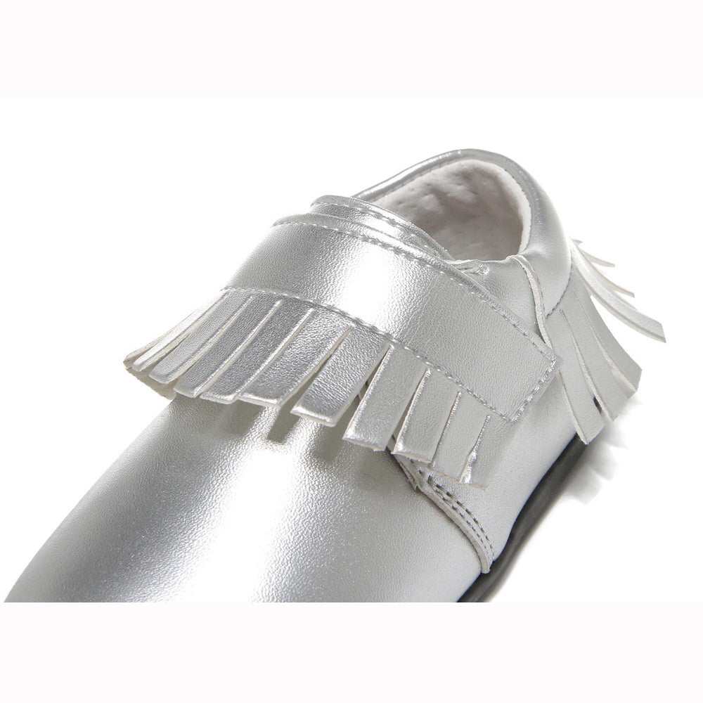 Girl’s Leather Loafers Shoes w Fringe Magic Tape - SQ1176 - Little Kooma