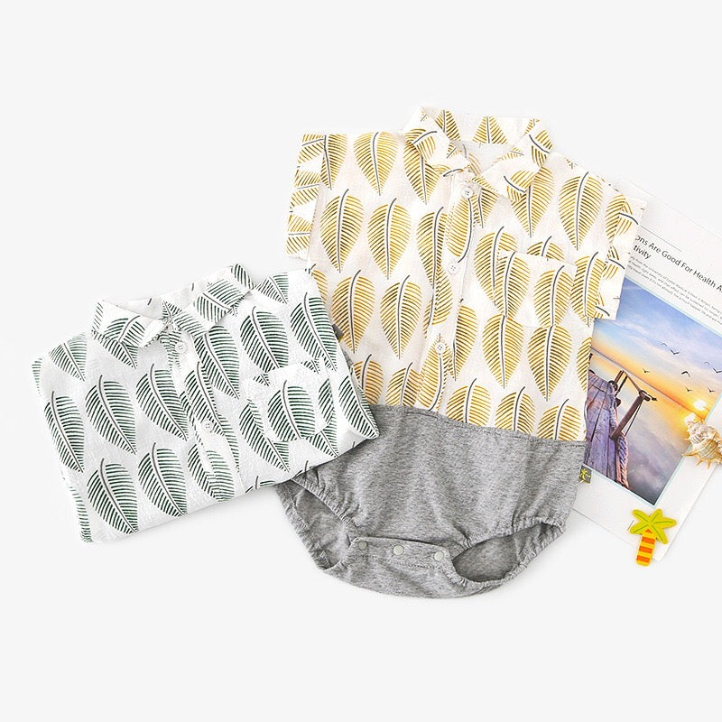 Baby Splicing Bodysuit w Leaves - 1006 - Little Kooma