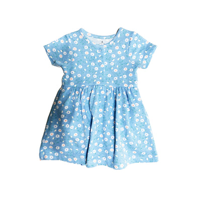 Baby Girl Blue w Little Flowers Bodysuit Dress n Grey Cardigan 2pc Set - 0622 - Little Kooma