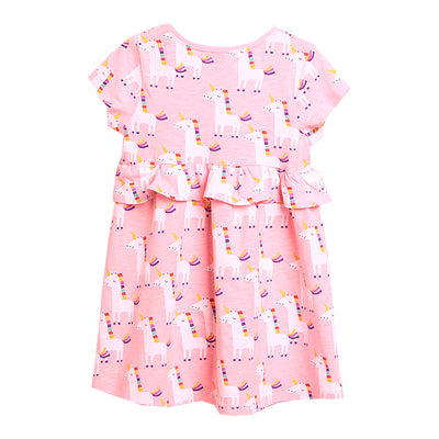Kids Baby Girl's Pink Short Sleeve Pink Unicorn Dress - 1021 - Little Kooma