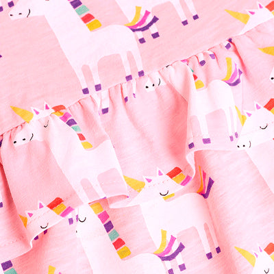 Kids Baby Girl's Pink Short Sleeve Pink Unicorn Dress - 1021 - Little Kooma