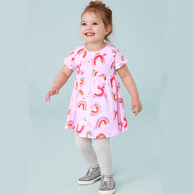 Kids Baby Girl's Purple Short Sleeve Rainbow Dress - 1021 - Little Kooma