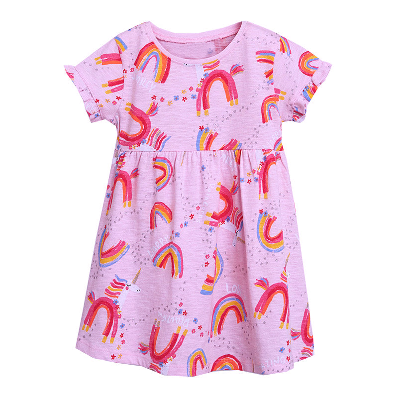 Kids Baby Girl's Purple Short Sleeve Rainbow Dress - 1021 - Little Kooma