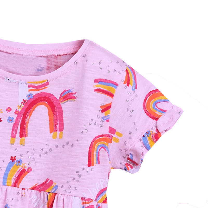 Kids Baby Girl's Purple Short Sleeve Rainbow Dress - 1021 - Little Kooma