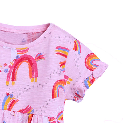 Kids Baby Girl's Purple Short Sleeve Rainbow Dress - 1021 - Little Kooma