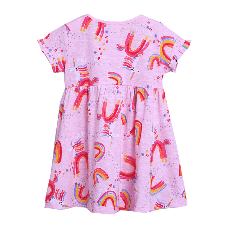 Kids Baby Girl's Purple Short Sleeve Rainbow Dress - 1021 - Little Kooma