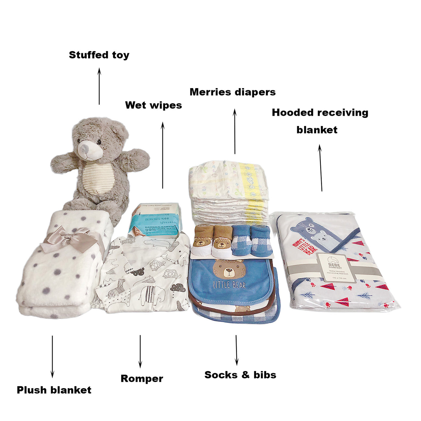 New Born Baby Boy LED Light Diaper Layette Toy Receiving Blanket Romper Bear Gift Hamper - Little Kooma