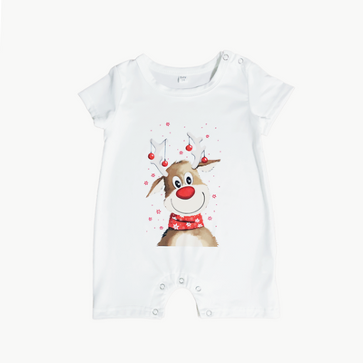 Baby Kids Boy Girl Daddy Mummy Brother Sister Sibling Family Wear Short Sleeve Reindeer Print Christmas Outfit Romper Top n Shorts Set - Little Kooma