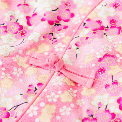Baby Kids Girl Pink n Watermelon Red Swirl Print Cheongsam Dress w White n Orange Flowers - Little Kooma