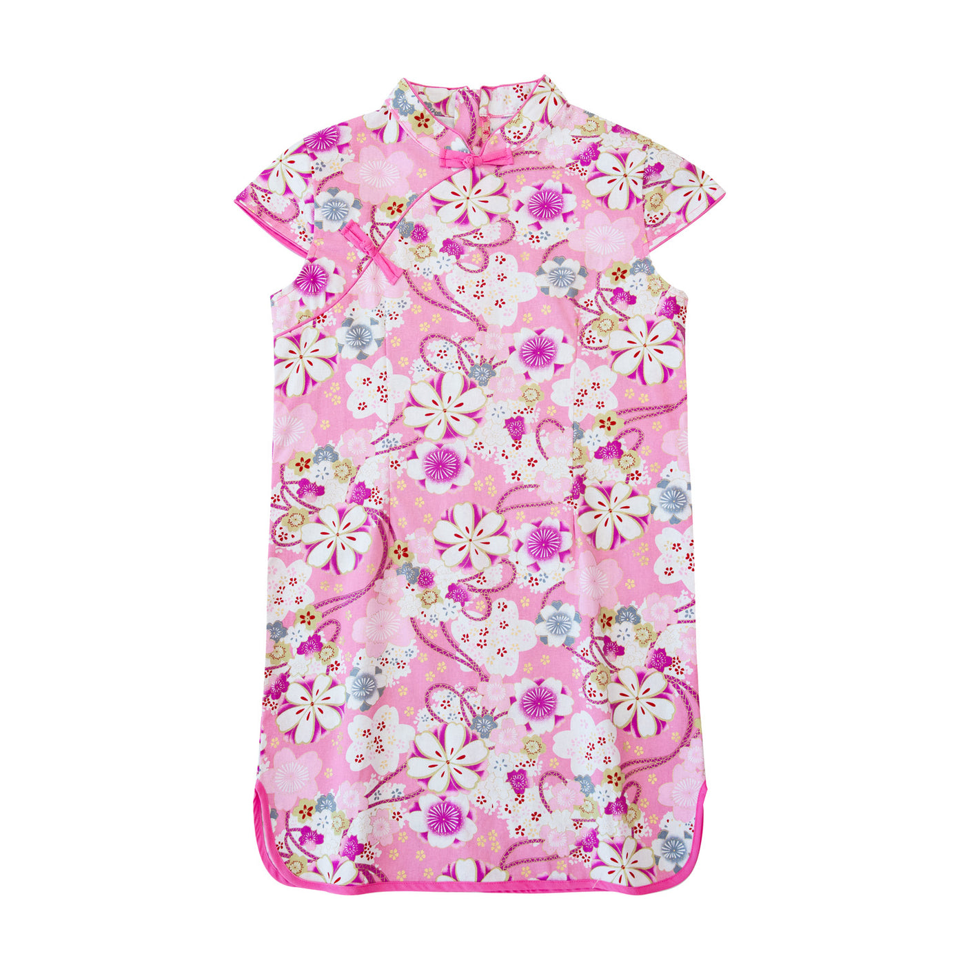 Baby Kids Girl Pink Purple Cheongsam Dress w White Flowers - Little Kooma