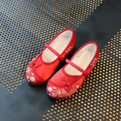 CNY Kids Girl Anti-slip Textile Flats Embroidered Flowers 033 - Little Kooma