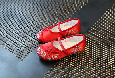 CNY Kids Girl Anti-slip Textile Flats Embroidered Flowers 033 - Little Kooma