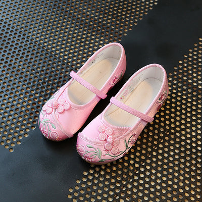CNY Kids Girl Anti-slip Textile Flats Embroidered Flowers 033 - Little Kooma
