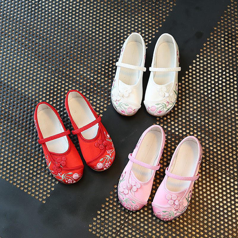 CNY Kids Girl Anti-slip Textile Flats Embroidered Flowers 033 - Little Kooma