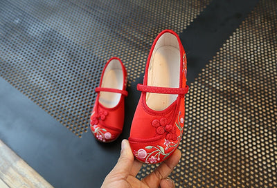 CNY Kids Girl Anti-slip Textile Flats Embroidered Flowers 033 - Little Kooma